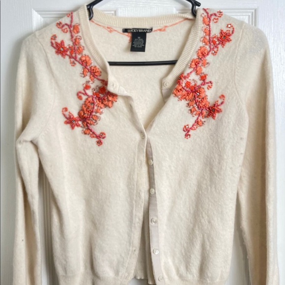 Lucky Brand Rare Vintage Wool Cardigan with Beautiful Beading and Embroidery - Picture 1 of 11